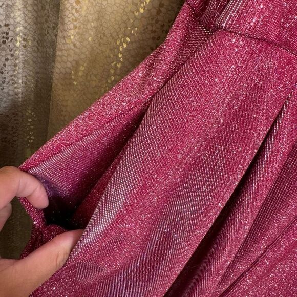 B.Darlin Pink Sparkly Glitter Fit And Flare Pocketed Mini Dress Large - Picture 5 of 8